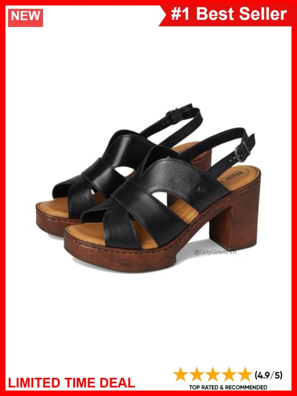 Women's Leather Platform Sandals with Ankle Strap & 3.5" Heel